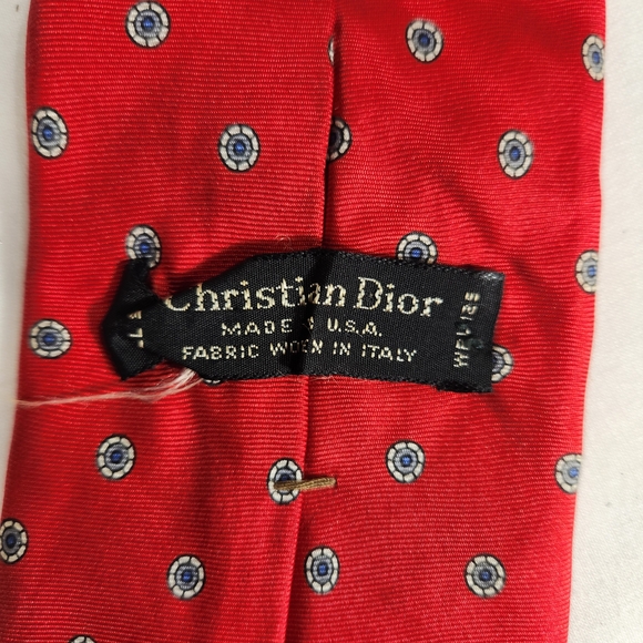 Dior Classic Red Tie with Blue Dots Vintage Silk - Picture 2 of 5